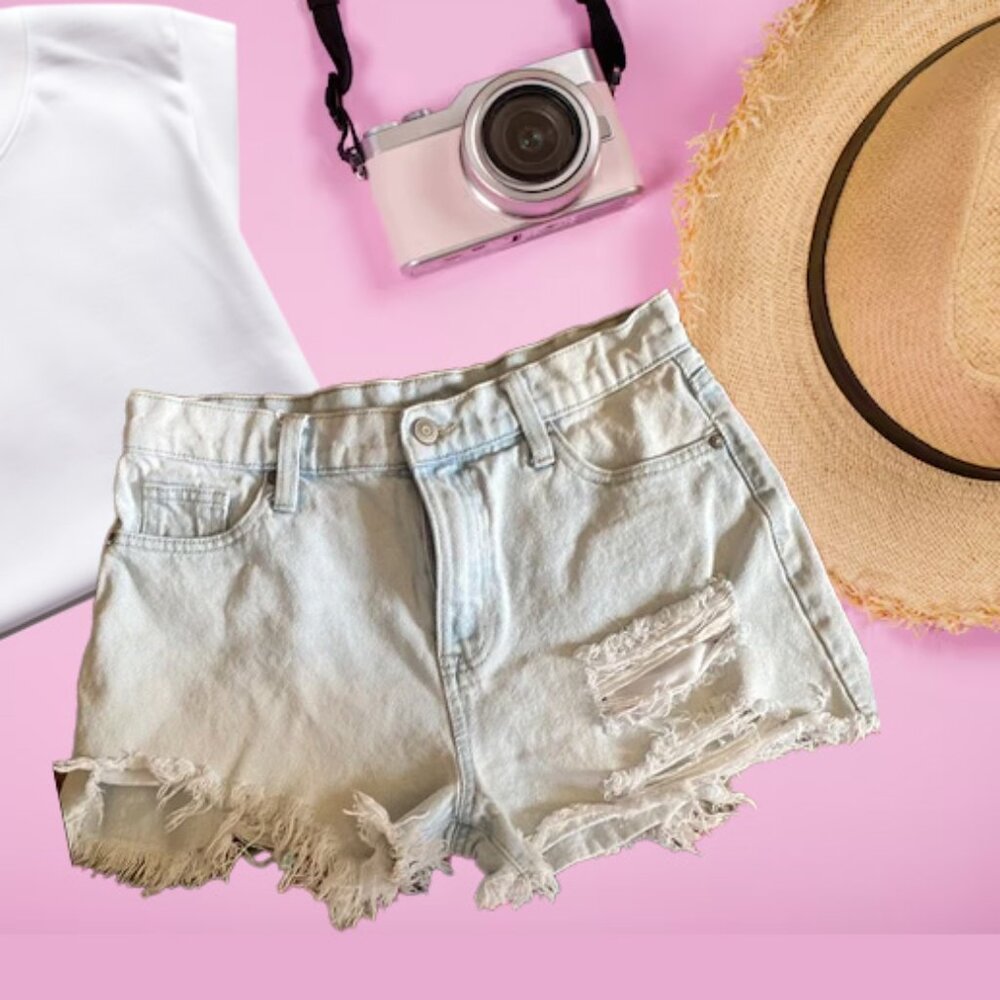 3/$10 NOBO High Rise Distressed Light Blue Denim Shorts